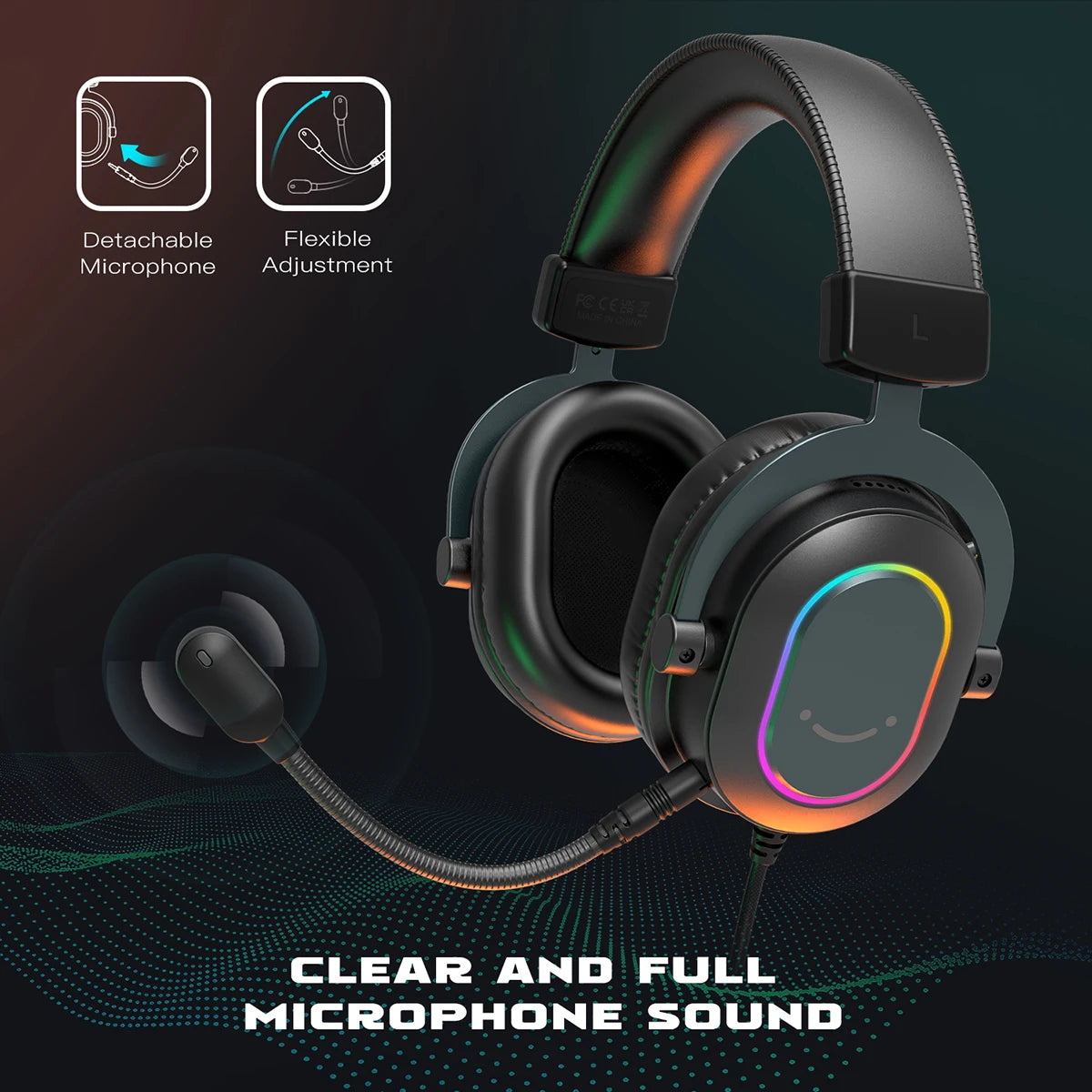 Ultimate Dynamic RGB Gaming Headset - 7.1 Surround Sound with Mic for PC, PS4, PS5 | 3 EQ Modes for Gaming, Movies & Music